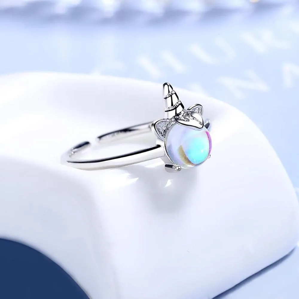 Unique Unicorn Moonstone Adjustable Ring