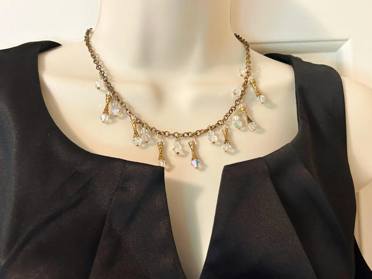 Vintage Crystal Necklace with Hourglass Bead Drops