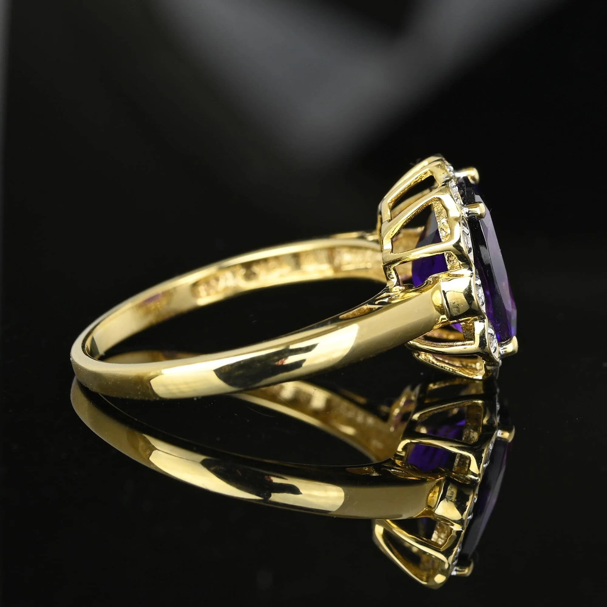 Vintage Diamond Halo Cluster Cushion Cut Amethyst Ring