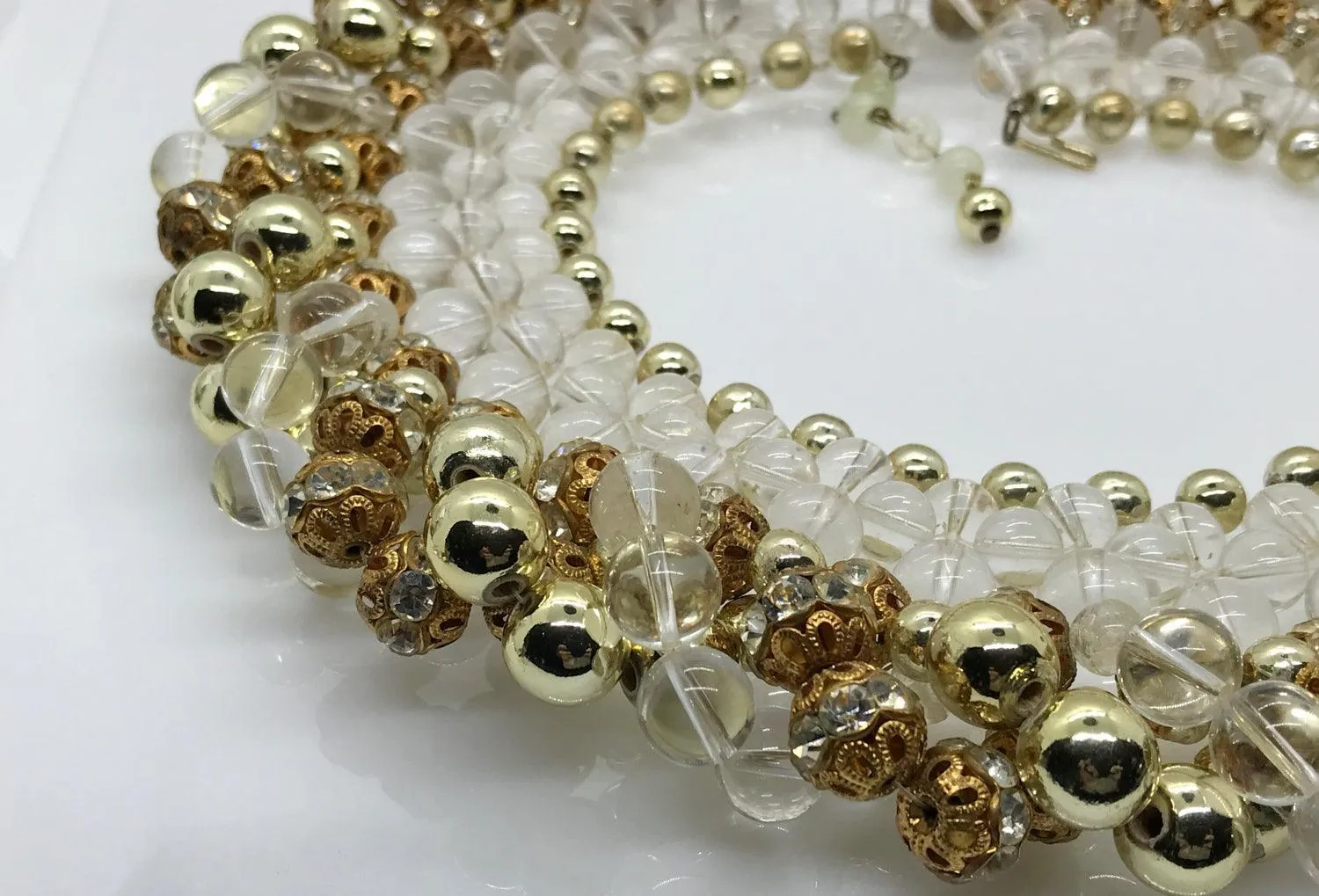 Vintage Lucite and Gold Beaded Statement Runway Collar - Necklace