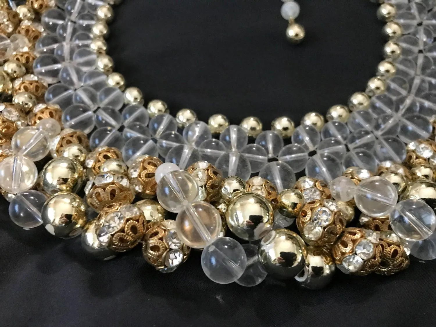 Vintage Lucite and Gold Beaded Statement Runway Collar - Necklace