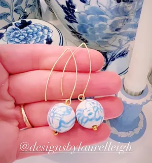 Wedgwood Blue & White Chinoiserie Drop Earrings