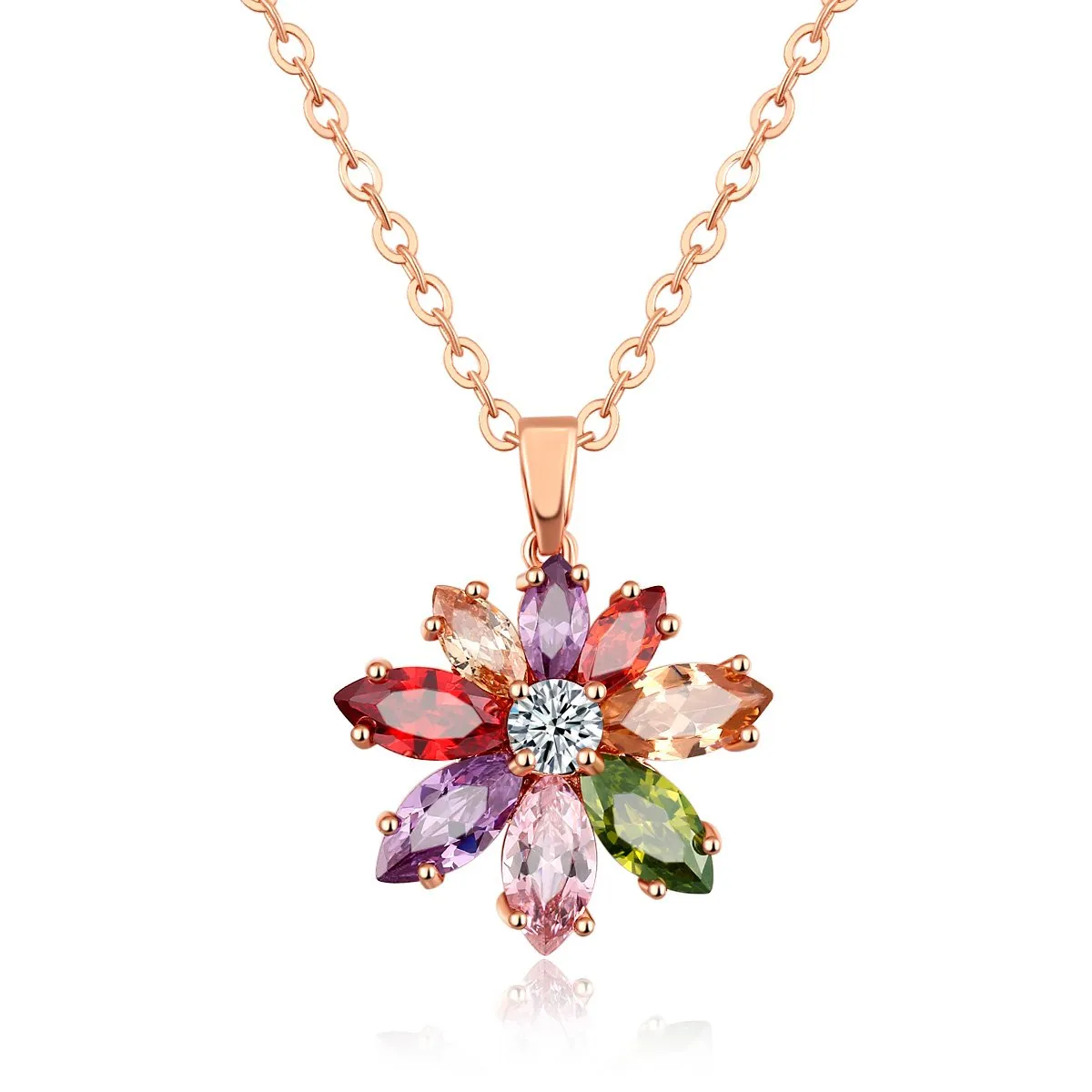 Yellow Chimes Floral Style Swiss Cubic Zircon Rose Gold Plated Pendant for Women and Girls