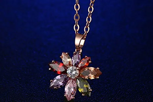 Yellow Chimes Floral Style Swiss Cubic Zircon Rose Gold Plated Pendant for Women and Girls