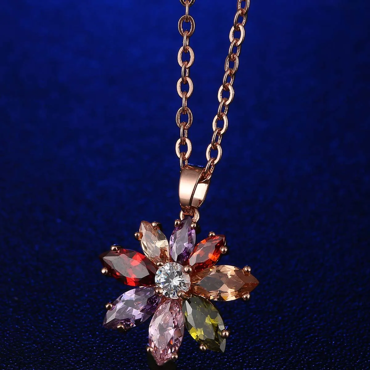 Yellow Chimes Floral Style Swiss Cubic Zircon Rose Gold Plated Pendant for Women and Girls