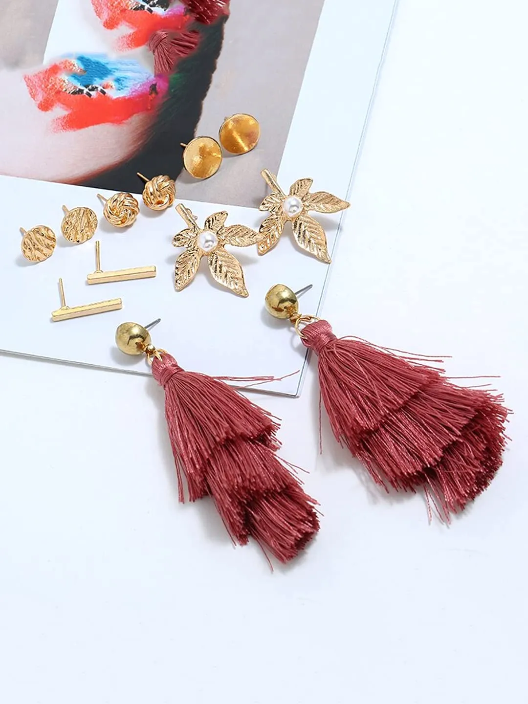 Yellow Chimes Latest Fashion Gold Plated Geometric Design Dangle Pearl Stud Earrings Combo for Women and Girls (Design 12)