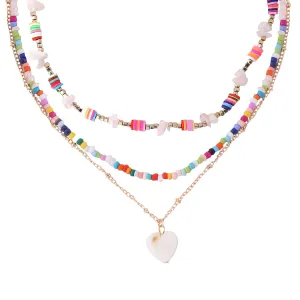 Yellow Chimes Necklace For Women Combo Of 2 Pcs Heart and Colorful Pearl Beaded Charm Necklace Chain For Women and Girls