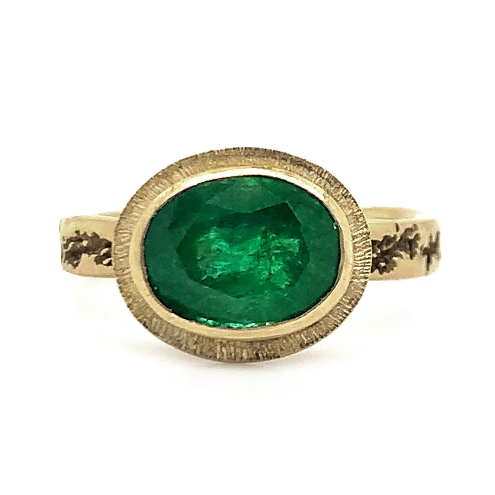 Yellow Gold and Emerald Cabochon Ring - "Jungle Depths"