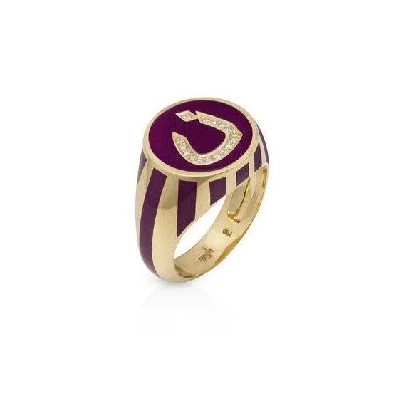 Yellow Gold/White Diamonds Enamel Letter Signet Ring