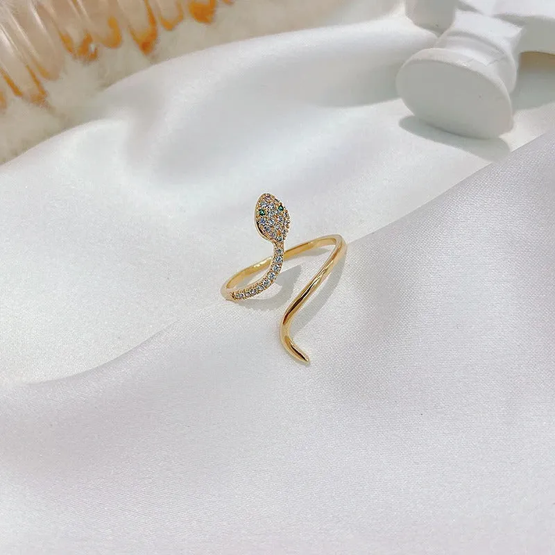 Zircon Adorned Snake Shape Adjustable Rings