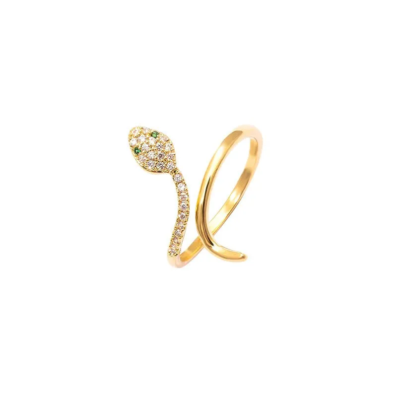 Zircon Adorned Snake Shape Adjustable Rings