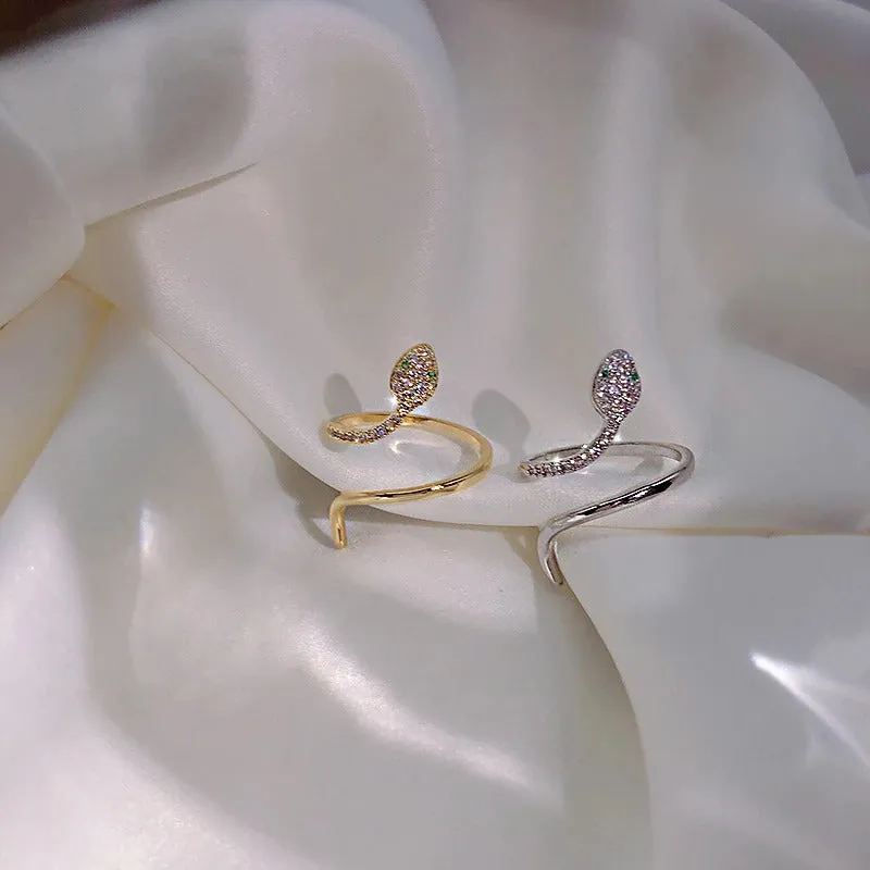 Zircon Adorned Snake Shape Adjustable Rings